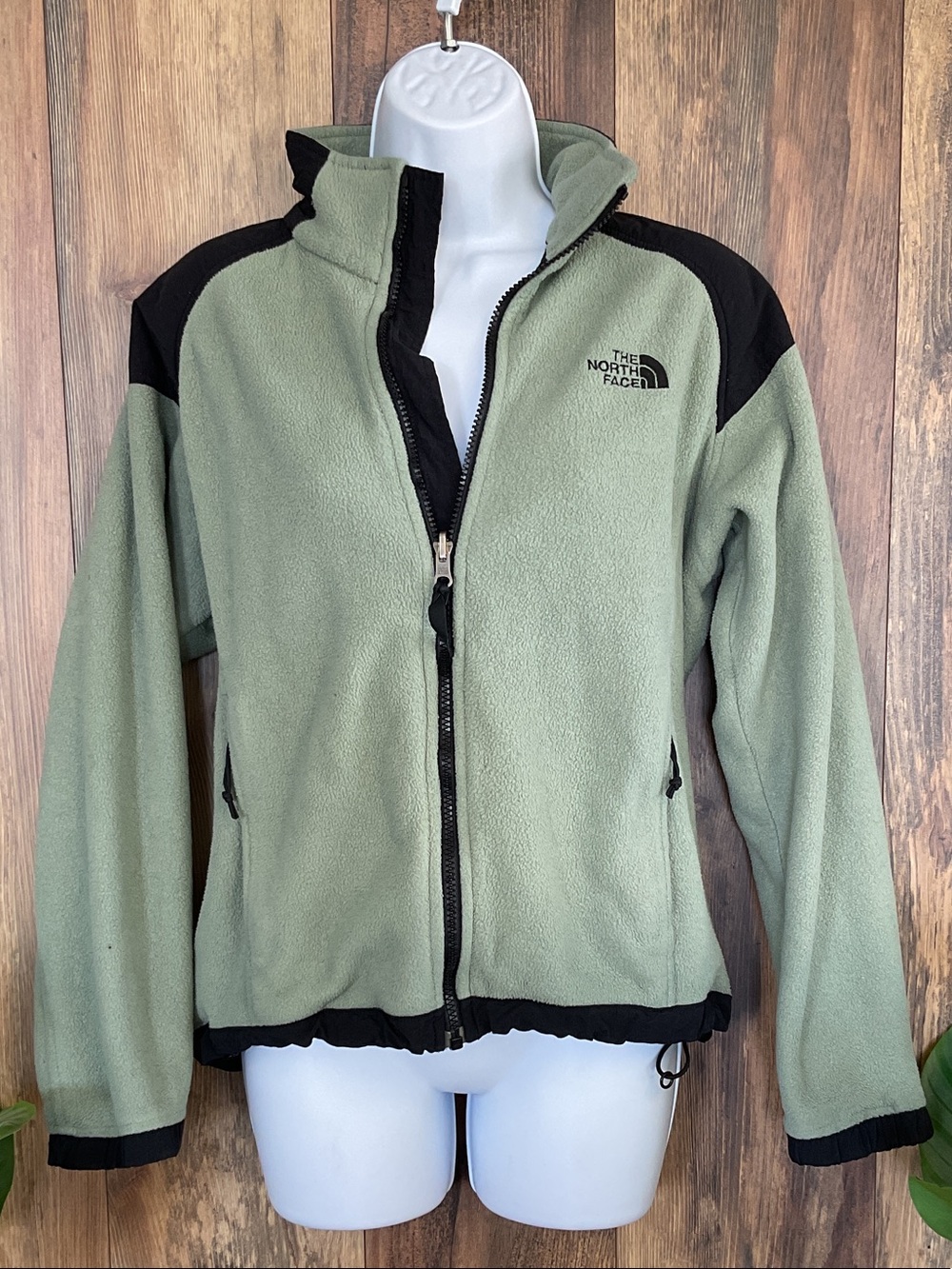 The North Face Sage Green and Black Fleece Utility Jacket S 435B